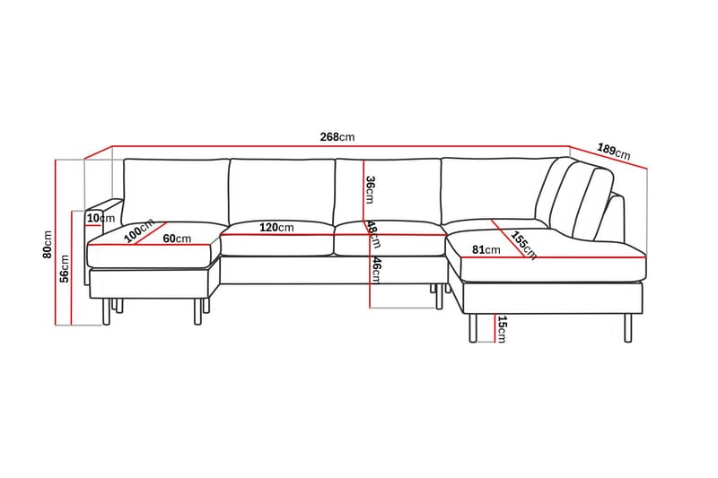 Peppe 4-sits Högervänd U-formad Soffa med Divan och Schäslong i Manchester - Rosa - Möbler - Soffa - U-soffa