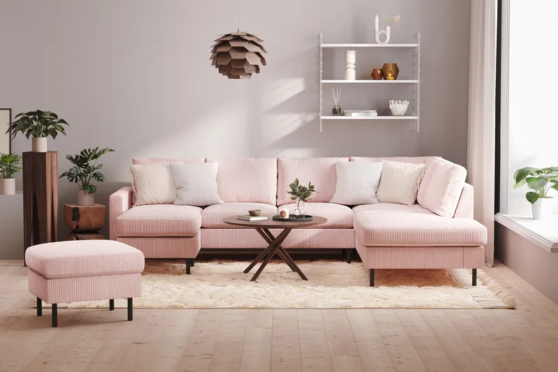 Peppe 4-sits Högervänd U-formad Soffa med Divan och Schäslong i Manchester - Rosa - Möbler - Soffa - U-soffa