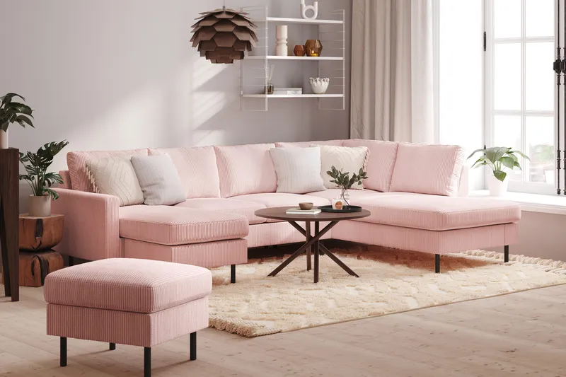 Peppe 4-sits Högervänd U-formad Soffa med Divan och Schäslong i Manchester - Rosa - Möbler - Soffa - U-soffa