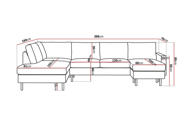 Peppe 4-sits Vänstervänd U-formad Soffa med Divan och Schäslong i Tyg - Mörkgrå - Möbler - Soffa - U-soffa