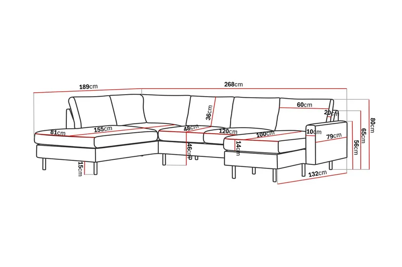Peppe 4-sits Vänstervänd U-formad Soffa med Divan och Schäslong i Tyg - Mörkgrå - Möbler - Soffa - U-soffa