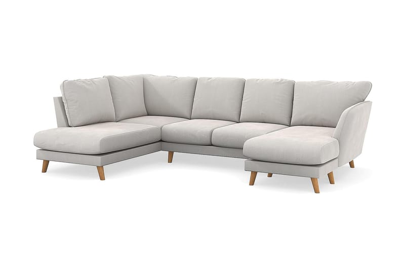 Trend Lyx 4-sits Högervänd U-formad Soffa med Divan och Schäslong i Sammet - Krämvit - Möbler - Soffa - U-soffa