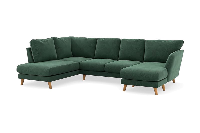 Trend Lyx 4-sits Högervänd U-formad Soffa med Divan och Schäslong i Sammet - Mörkgrön - Möbler - Soffa - U-soffa