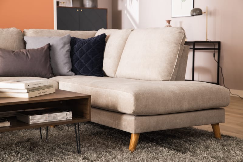 Trend Lyx 4-sits Högervänd U-formad Soffa med Divan och Schäslong i Tyg - Beige - Möbler - Soffa - U-soffa