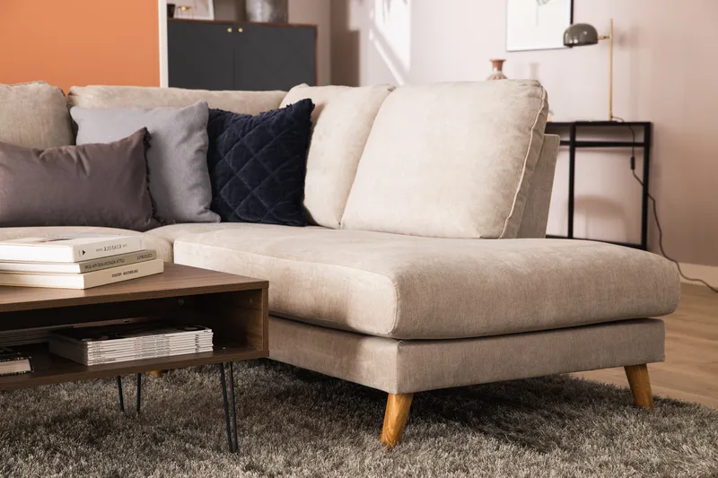 Trend Lyx 4-sits Högervänd U-formad Soffa med Divan och Schäslong i Tyg - Beige - Möbler - Soffa - U-soffa