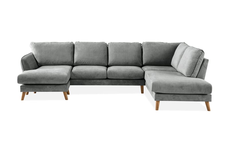 Trend Lyx 4-sits Högervänd U-formad Soffa med Divan och Schäslong i Tyg - Grå - Möbler - Soffa - U-soffa