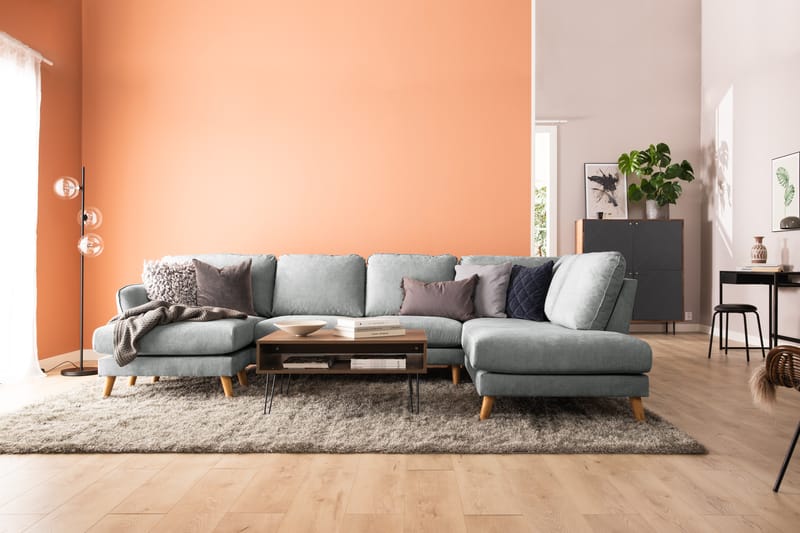 Trend Lyx 4-sits Högervänd U-formad Soffa med Divan och Schäslong i Tyg - Grå - Möbler - Soffa - U-soffa