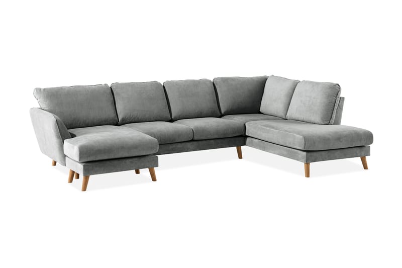 Trend Lyx 4-sits Högervänd U-formad Soffa med Divan och Schäslong i Tyg - Grå - Möbler - Soffa - U-soffa