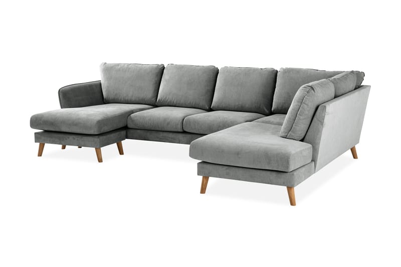 Trend Lyx 4-sits Högervänd U-formad Soffa med Divan och Schäslong i Tyg - Grå - Möbler - Soffa - U-soffa