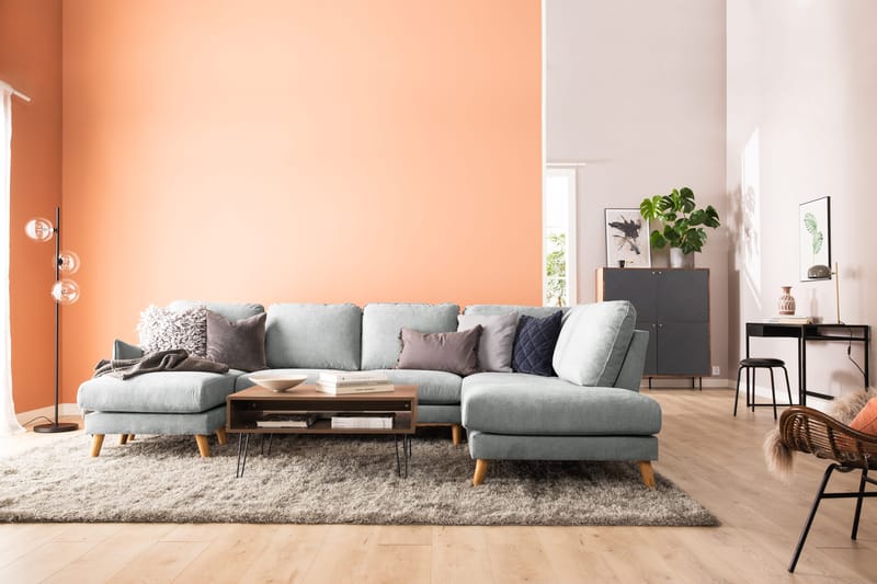 Trend Lyx 4-sits Högervänd U-formad Soffa med Divan och Schäslong i Tyg - Grå - Möbler - Soffa - U-soffa