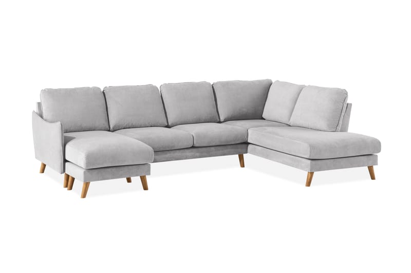 Trend Lyx 4-sits Högerv änd U-formad Soffa med Divan och Schäslong i Tyg - Ljusgrå - Möbler - Soffa - U-soffa
