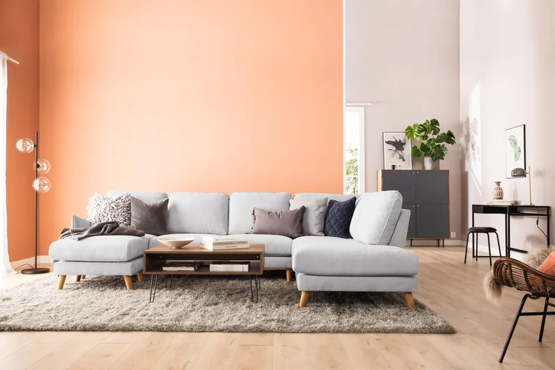Trend Lyx 4-sits Högervänd U-formad Soffa med Divan och Schäslong i Tyg - Ljusgrå - Möbler - Soffa - U-soffa