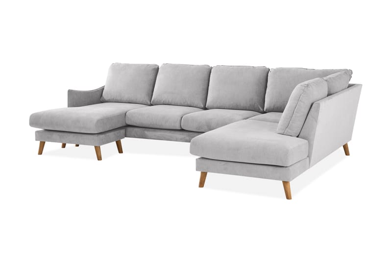 Trend Lyx 4-sits Högervänd U-formad Soffa med Divan och Schäslong i Tyg - Ljusgrå - Möbler - Soffa - U-soffa