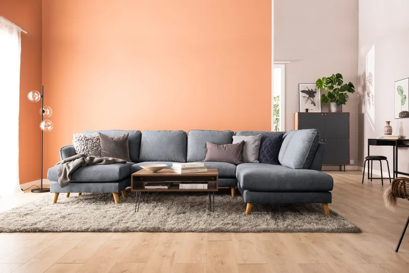 Trend Lyx 4-sits Högervänd U-formad Soffa med Divan och Schäslong i Tyg - Mörkgrå - Möbler - Soffa - U-soffa