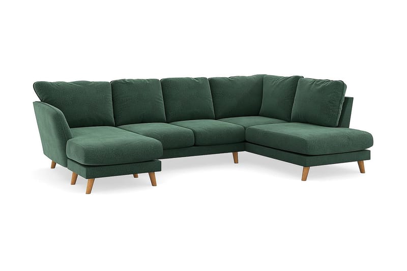Trend Lyx 4-sits Vänstervänd U-formad Soffa med Divan och Schäslong i Sammet - Mörkgrön - Möbler - Soffa - U-soffa