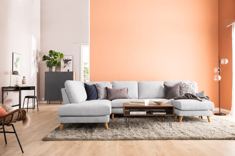 Trend Lyx 4-sits Vänstervänd U-formad Soffa med Divan och Schäslong i Tyg - Ljusgrå - Möbler - Soffa - U-soffa