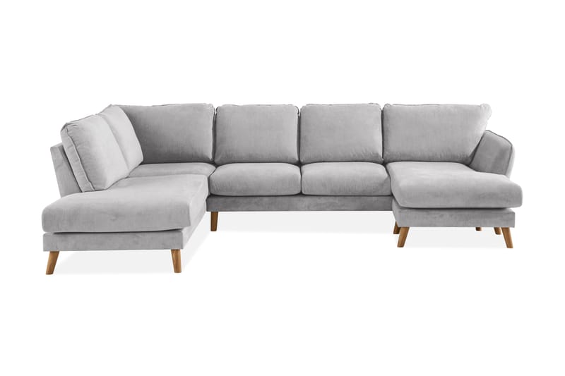Trend Lyx U-soffa med Divan Höger - Ljusgrå/Ek - U-soffa