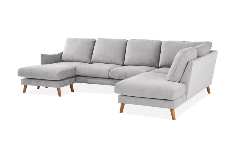 Trend Lyx U-soffa med Divan Vänster - Ljusgrå/Ek - U-soffa