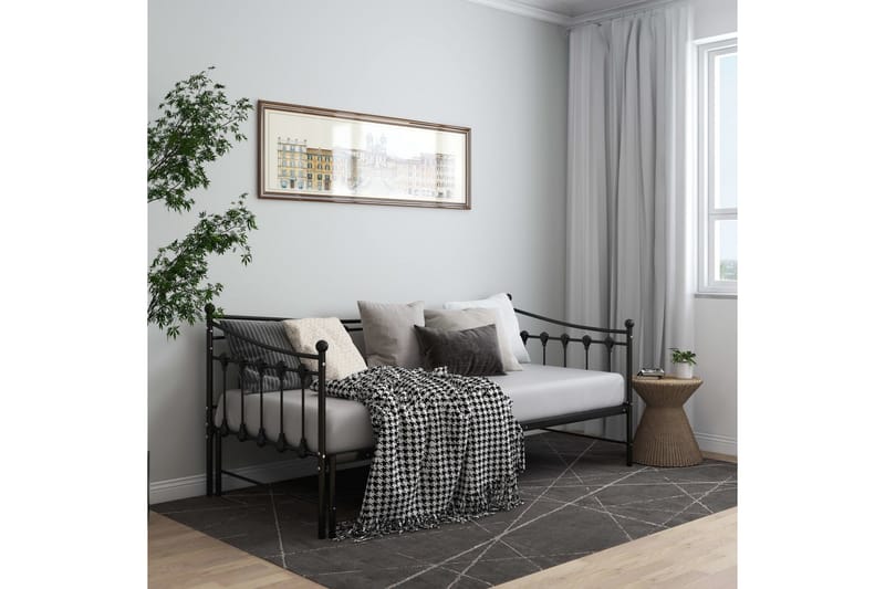 Utdragbar sängram bäddsoffa svart metall 90x200 cm - Svart - Möbler - Soffa - Bäddsoffa