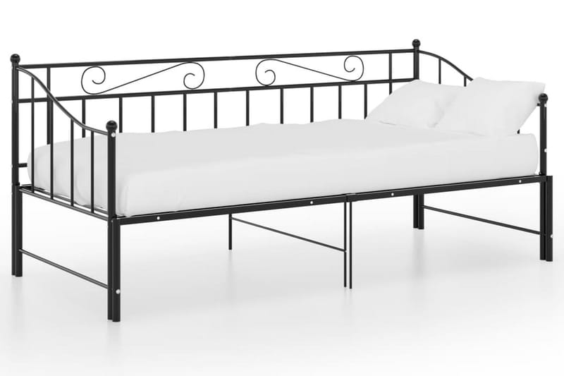 Utdragbar sängram bäddsoffa svart metall 90x200 cm - Svart - Bäddsoffa