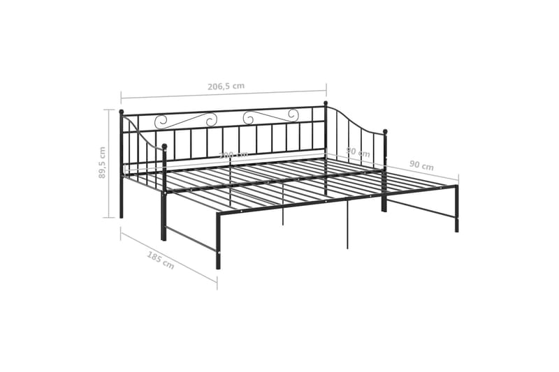 Utdragbar sängram bäddsoffa svart metall 90x200 cm - Svart - Bäddsoffa