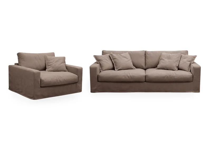 Valencia Extra Djup 3-sits soffa + fåtölj med avtagbar och tvättbar klädsel - Mörkbrun - Möbler - Soffa - Soffgrupp