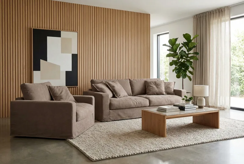 Valencia Extra Djup 3-sits soffa + fåtölj med avtagbar och tvättbar klädsel - Mörkbrun - Möbler - Soffa - Soffgrupp