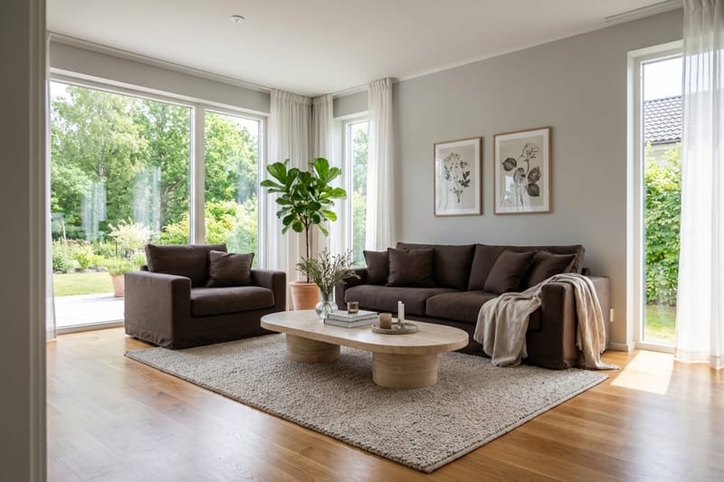 Valencia Extra Djup 3-sits soffa + fåtölj med avtagbar och tvättbar klädsel - Mörkbrun - Möbler - Soffa - Soffgrupp