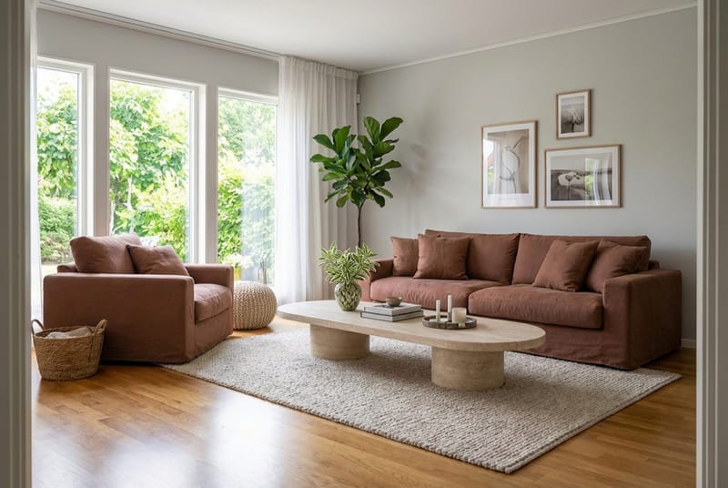 Valencia Extra Djup 3-sits soffa + fåtölj med avtagbar och tvättbar klädsel - Rödbrun - Möbler - Soffa - Soffgrupp