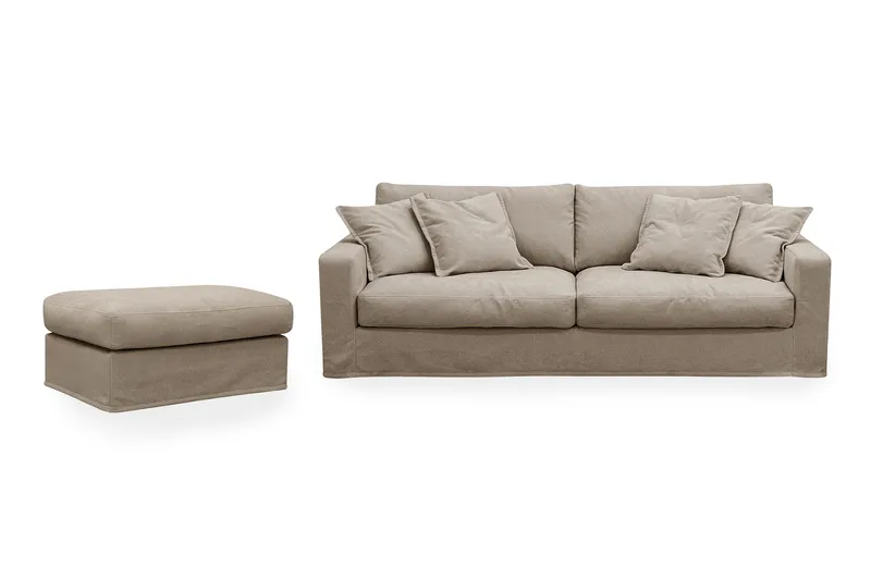 Valencia Extra Djup 3-sits soffa + fotpall med avtagbar och tvättbar klädsel - Brun - Möbler - Soffa - Soffgrupp