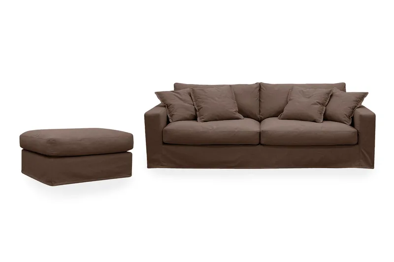 Valencia Extra Djup 3-sits soffa + fotpall med avtagbar och tvättbar klädsel - Mörkbrun - Möbler - Soffa - Soffgrupp