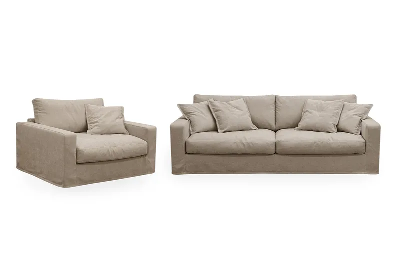Valencia Extra Djup 3-sits soffa + fåtölj med avtagbar och tvättbar klädsel - Brun - Möbler - Soffa - Soffgrupp