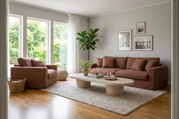 Valencia Extra Djup 3-sits soffa + fåtölj med avtagbar och tvättbar klädsel - Rostbrun - Möbler - Soffa - Soffgrupp