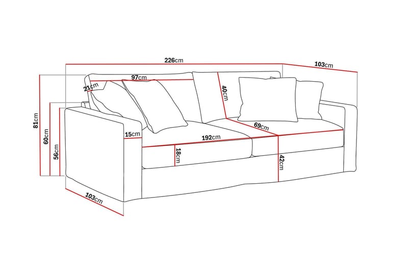 Valencia Extra Djup 3-sits Soffa med avtagbar och tvättbar klädsel - Beige - Möbler - Soffa - 3 sits soffa