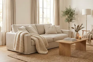 Valencia Extra Djup 3-sits Soffa med avtagbar och tvättbar klädsel - Beige - Möbler - Soffa - 3 sits soffa