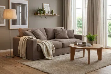 Valencia Extra Djup 3-sits Soffa med avtagbar och tvättbar klädsel - Mörkbrun - Möbler - Soffa - 3 sits soffa