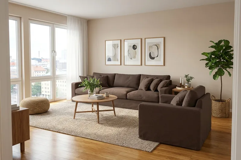 Valencia Extra Djup 5-sits soffa + fåtölj med avtagbar och tvättbar klädsel - Mörkbrun - Möbler - Soffa - Soffgrupp