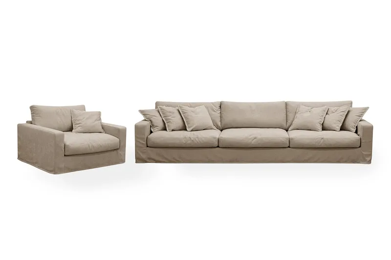Valencia Extra Djup 5-sits soffa + fåtölj med avtagbar och tvättbar klädsel, Brun