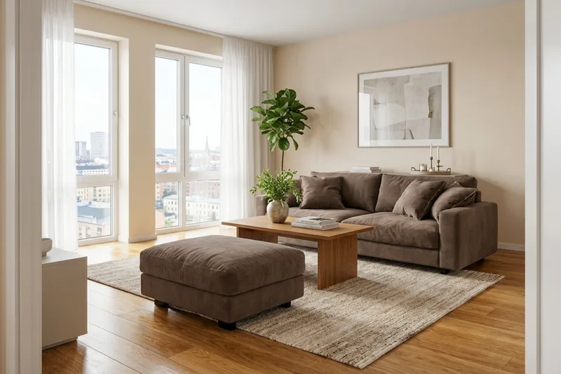 Valencia Soffgrupp Extra Djup 3-sits Soffa + Fotpall i Chenille - Mörkbrun - Möbler - Soffa - Hörnsoffa