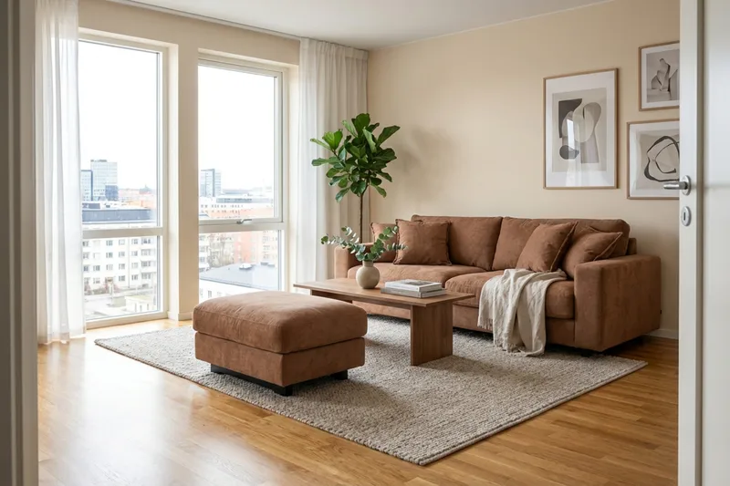 Valencia Soffgrupp Extra Djup 3-sits Soffa + Fotpall i Chenille - Rostbrun - Möbler - Soffa - Hörnsoffa