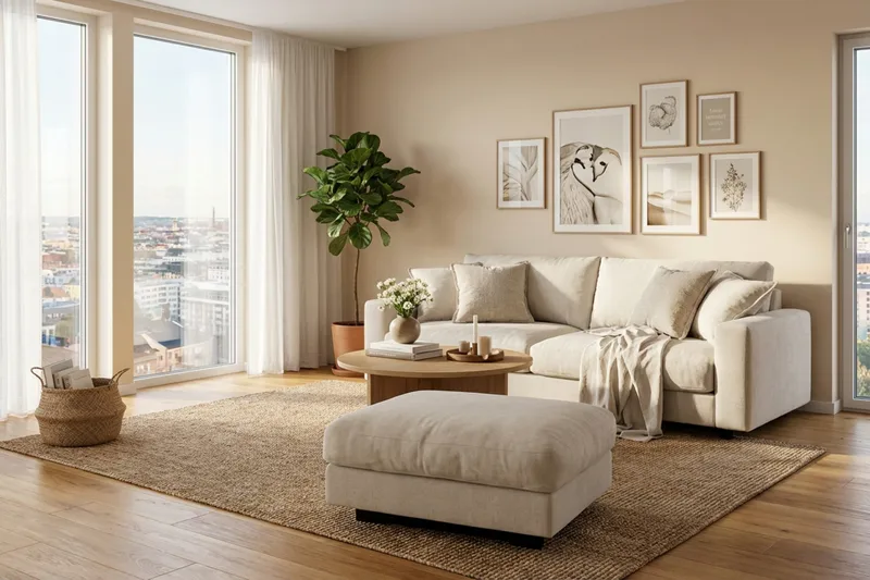 Valencia Soffgrupp Extra Djup 3-sits Soffa + Fotpall i Chenille - Beige - Möbler - Soffa - Hörnsoffa