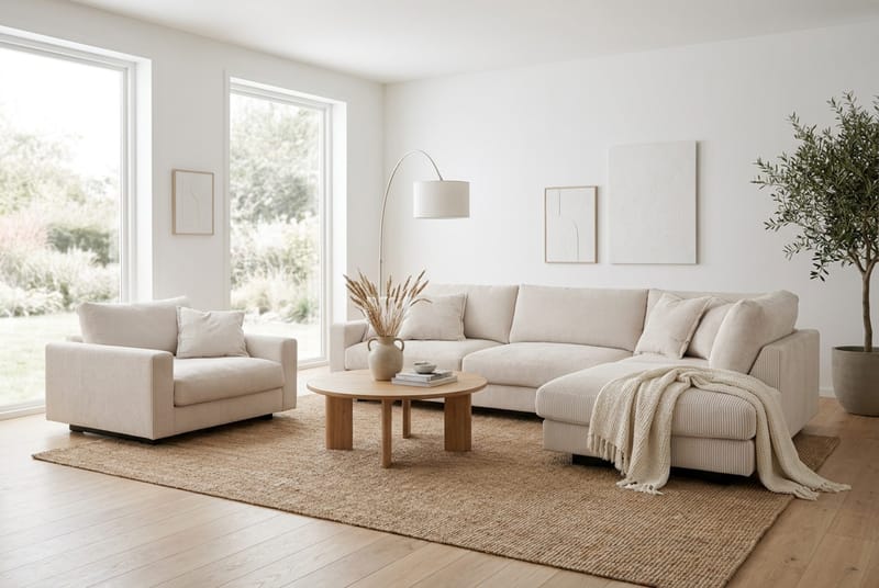 Valencia Soffgrupp Extra Djup 4-sits Schäslong Höger + Fåtölj - Offwhite - Möbler - Soffa - Soffgrupp