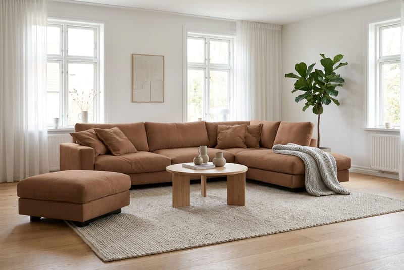 Valencia Soffgrupp Extra Djup 4-sits Schäslong Höger + Fotpall - Rostbrun - Möbler - Soffa - Soffgrupp