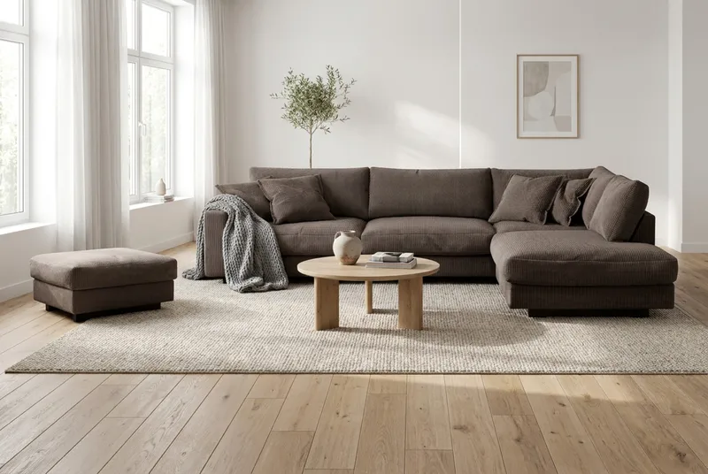Valencia Soffgrupp Extra Djup 4-sits Schäslong Höger + Fotpall - Taupe - Möbler - Soffa - Soffgrupp