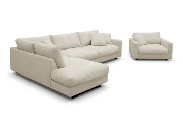 Valencia Soffgrupp Extra Djup 4-sits Schäslong Vänster + Fåtölj - Beige - Möbler - Soffa - Soffgrupp