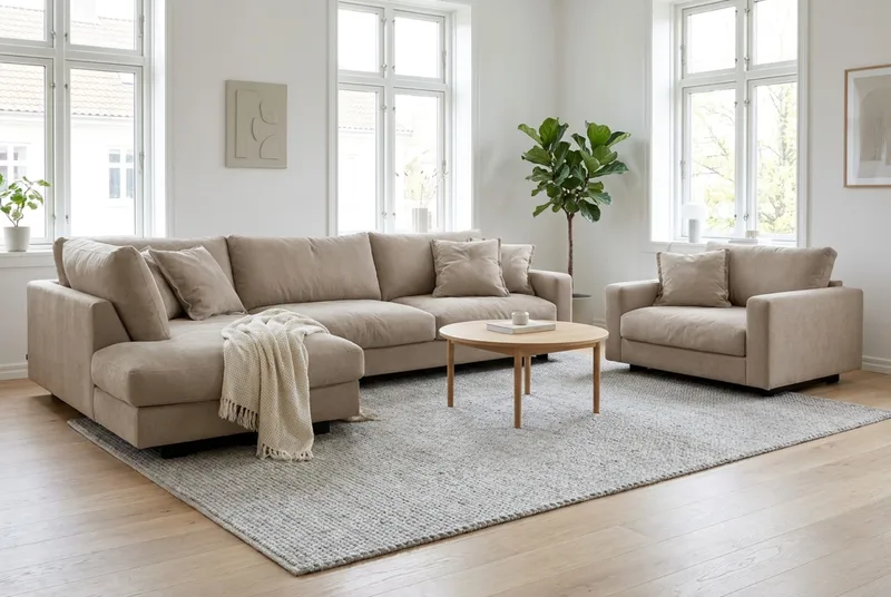 Valencia Soffgrupp Extra Djup 4-sits Schäslong Vänster + Fåtölj - Brun - Möbler - Soffa - Soffgrupp