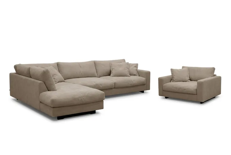 Valencia Soffgrupp Extra Djup 4-sits Schäslong Vänster + Fåtölj - Brun - Möbler - Soffa - Soffgrupp