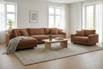Valencia Soffgrupp Extra Djup 4-sits Schäslong Vänster + Fåtölj - Rostbrun - Möbler - Soffa - Soffgrupp