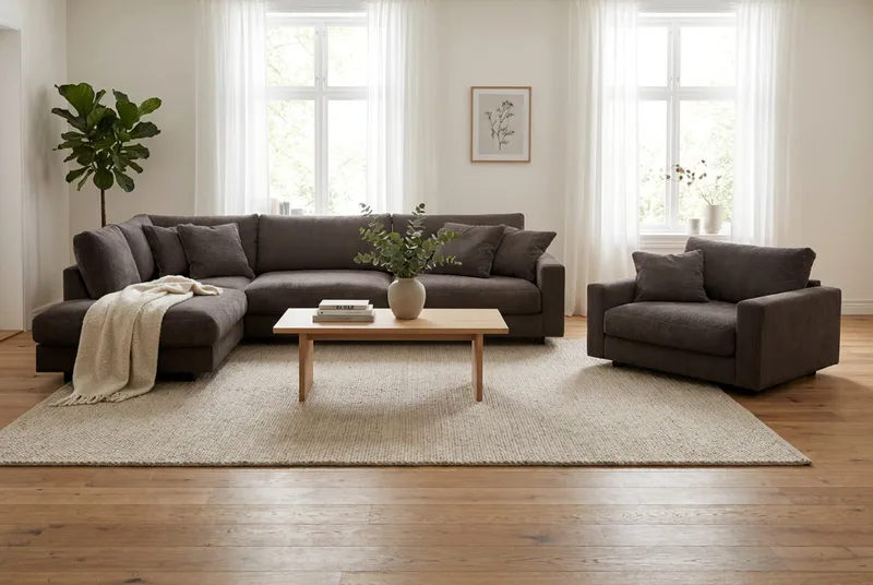 Valencia Soffgrupp Extra Djup 4-sits Schäslong Vänster + Fåtölj - Taupe - Möbler - Soffa - Soffgrupp