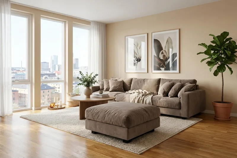 Valencia Soffgrupp Extra Djup 5-sits Soffa + Fotpall i Chenille - Mörkbrun - Möbler - Soffa - Hörnsoffa